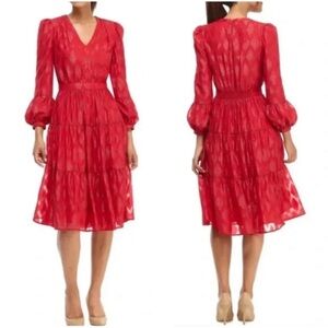 Gal Meets Glam Red Shimmer Dress with Long Sleeves